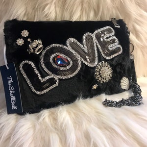 Handbags Purse FauxFur Crossbody Clutch Bedazzled Rhinestone Fashion Glamour