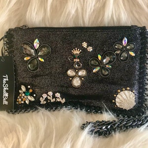 Handbags Crossbody Shoulder Clutch Embellished Bedazzled Holiday Sparkle Crystal Rhinestone Unique One-of-a-kind Jewels