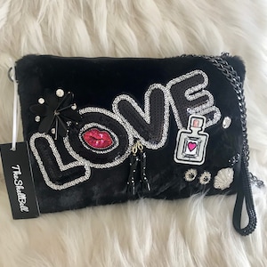 Handbags Purse FauxFur Crossbody Clutch Bedazzled Rhinestone Fashion Glamour