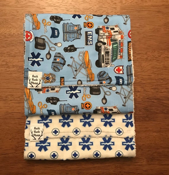 Paramedic EMT Burp Cloths, First Responder, Ambulance, Nurse, Medic, 911, Star of Life, Baby Shower, Newborn, Baby Boy, Baby Girl