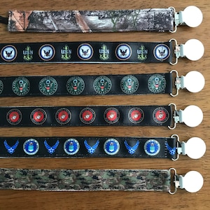 Military Pacifier Clips, Army, Marines, Navy, Air Force, Camouflage, Nature, Realistic Camo, Newborn, Baby Shower, Baby Boy, Baby Girl, Camo