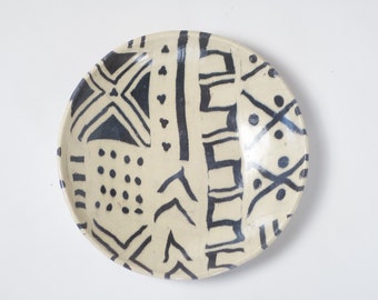 No.1008  Nerikomi Pottery, Handmade pottery, Round Bowl, African Fabric, Mud Cloth, Bogolan Pattern