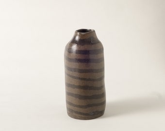 No.e12 Nerikomi Pottery, Handmade pottery, Brown Flower Vase with Black Stripes