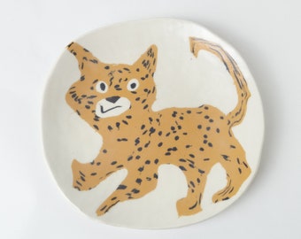 No.1012 Nerikomi Pottery, Handmade pottery, Cat Family, Feline, Pottery Plate