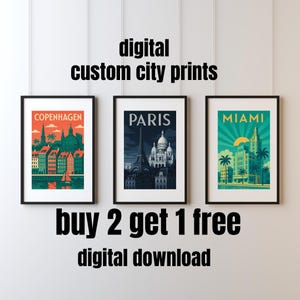 Digital Download Custom City Art Deco Poster Print Personalised Wall Art Choose Any Location Custom made digital download 6 Colour Options