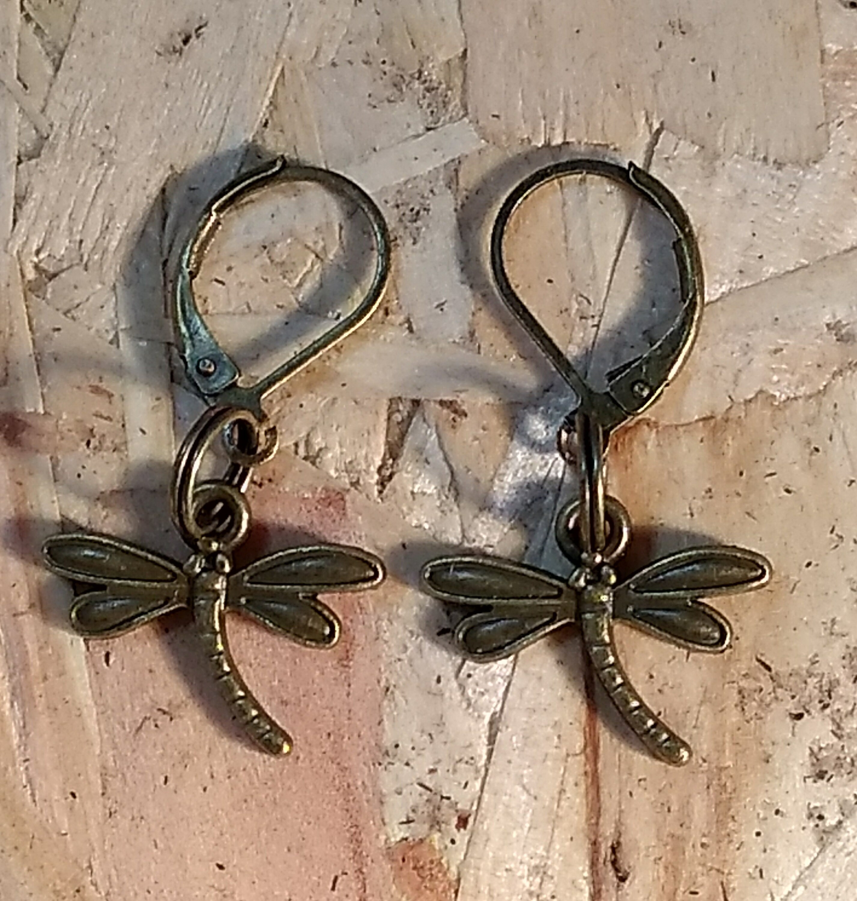 Antique Brass Lever Back Earrings With Firefly Drops Cute Etsy