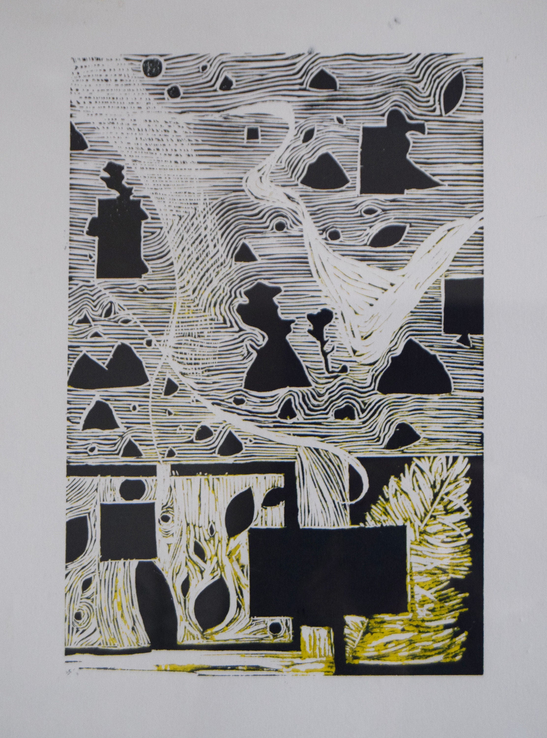 Abstract geometric linocut print block printed paper visual Etsy