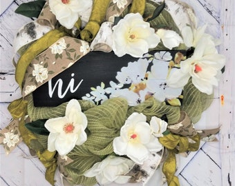 Magnolia Wreath, Farmhouse Decor, HI Welcome Wreath