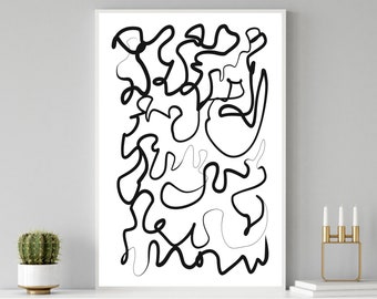 Printable Wall Art, Black And White Abstract, Digital Download