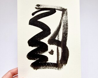 Black And White Miniature Abstract Painting, Original Art, Miniature Artwork, Ink on Paper