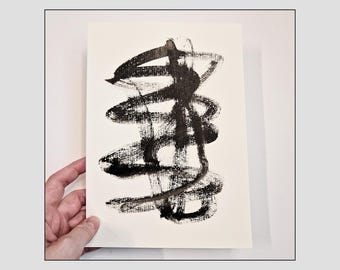 Small Original Black And White Abstract Ink Painting On Paper, Modern Wall Art