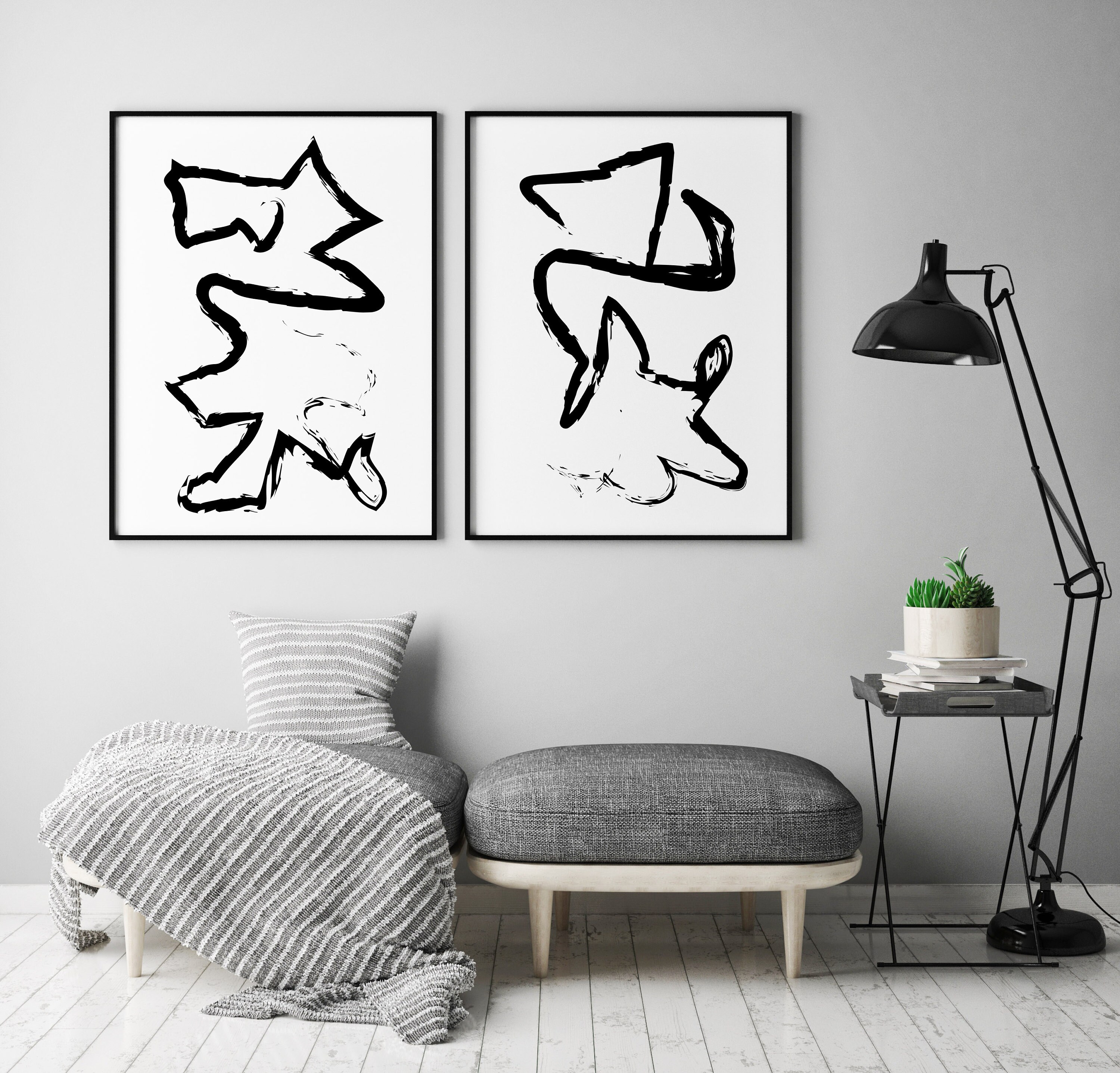 Printable Wall Art Abstract Black and White Art Set of Two - Etsy