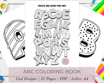 Printable Coloring Pages, ABC Colouring Alphabet Book, Digital Download