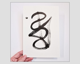 Original Black And White Minimalist Abstract Ink Painting, Japandi Art on Paper