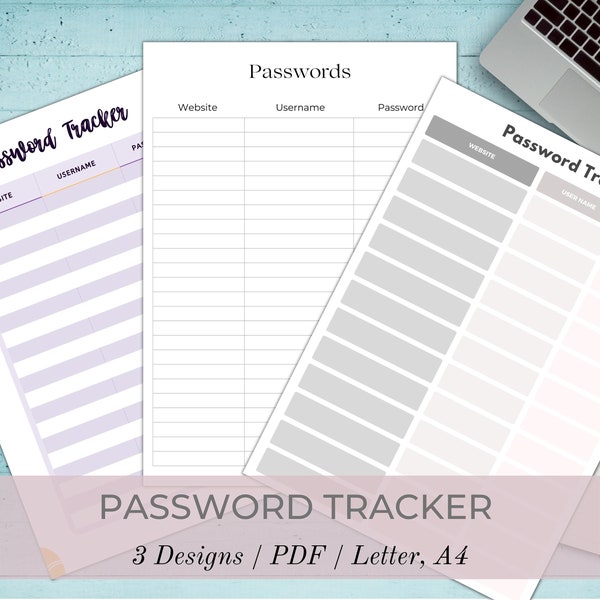 Password Tracker, Printable Log, Digital Download, Login Book, Credentials Keeper Bundle, PDF, Letter, A4