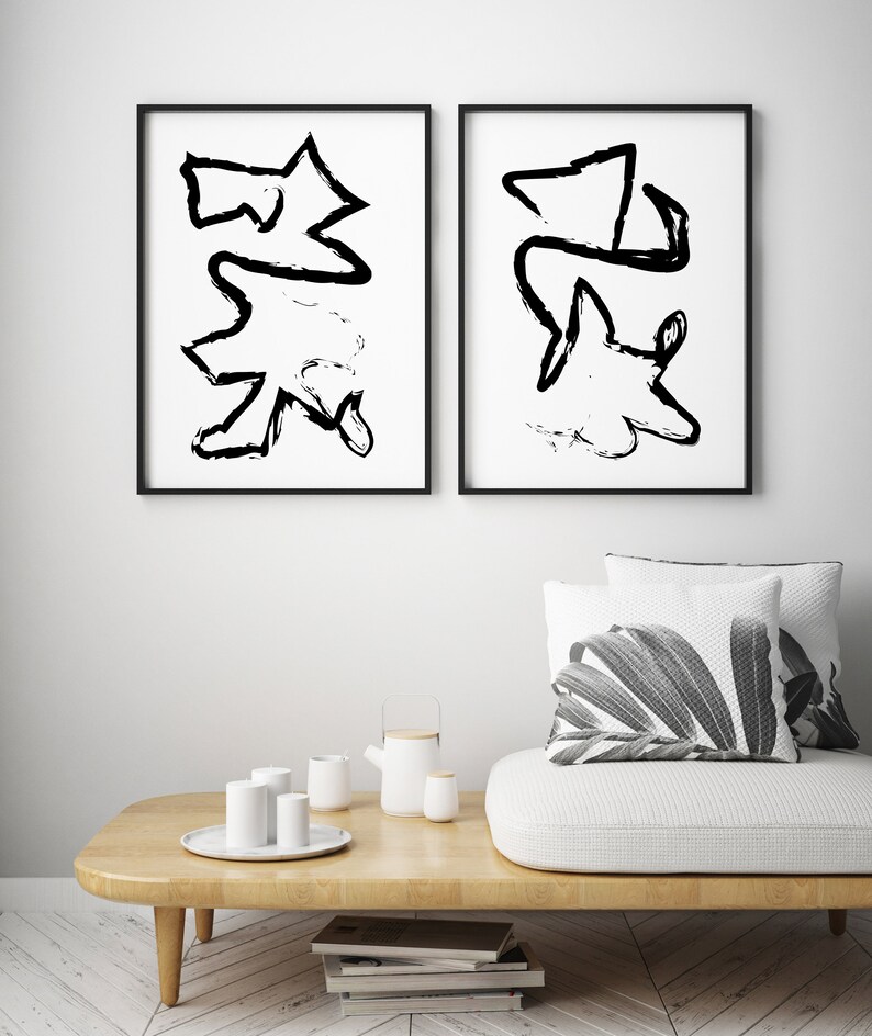 Printable Wall Art Abstract Black and White Art Set of Two - Etsy