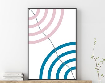 Printable Abstract Art, Wall Decor, Print to Download, Pink and Blue