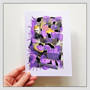 Pittura in miniatura astratta, arte moderna originale su carta per belle arti