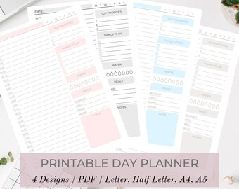 Daily Planner, Printable Half Hour Modern Daily Journal, Hourly Planner, PDF Download