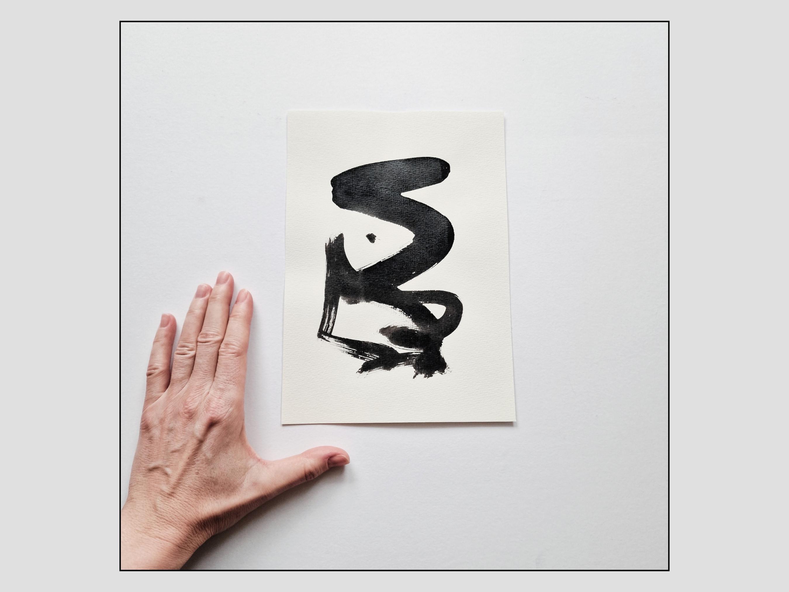 Modern Black And White Miniature Abstract Painting, Original Art, Mini Artwork, Ink on Paper