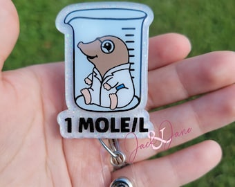 Glitter Beaker Badge Reel: Funny Lab Mole Badge Holder