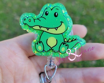 Alligator Badge Reel, Retractable Badge Reel, Animal Badge Reel, Crocodile ID Holder, Cute Alligator Badge, Glitter Nurse Badge, Zoo Badge