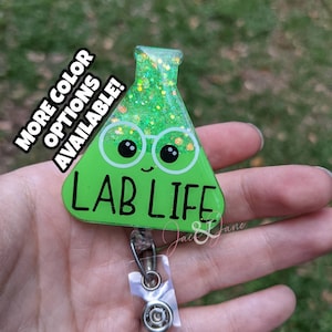 Beaker Badge Reel, Lab Life Retractable Badge Reel, Glitter Badge