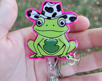 Cowboy Frog Badge Reel, Western Badge Holder, Funny Howdy Frog, Cute Cow Print Badge Reel, Western Cowgirl Badge Reel, Gift for Frog Lover