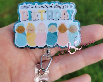 Birthday Badge Reel, Labor and Delivery Nurse Retractable Badge Reel, OB Badge Holder, Gift for OBGYN, Doula Badge Reel, Gift for Midwife