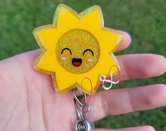 Sunshine Badge Reel, Summer Badge Reel, Cute Happy Badge Holder, Gift for Friend, Spring ID Holder, Sun Badge Reel, Cute Nurse Badge Reel