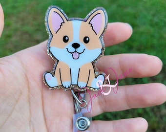 Corgi Badge Reel, Dog Badge Reel, Corgi Lover Gift, Gift for Dog lover, Cute Animal Badge Holder, Nurse Badge Reel, Dog Mom Badge Reel