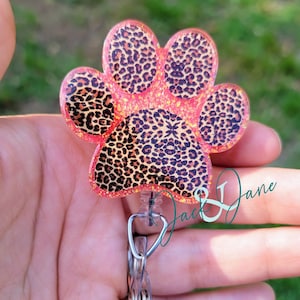 Dog Paw Print Badge Reel Cute Leopard Nurse RN Badge Holder