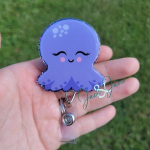Octopus Badge Reel, Summer Badge Reel, Cute Badge Holder, Gift for Friend, Glitter ID Holder, Beach Badge Reel, Ocean Badge Holder