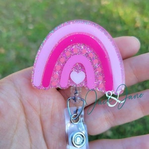 Pink Rainbow Badge Reel, Spring Badge Reel, Nurse Badge Reel, Rainbow ID holder, Summer Badge Reel, Teacher Badge Holder, Mother&#39;s Day Badge
