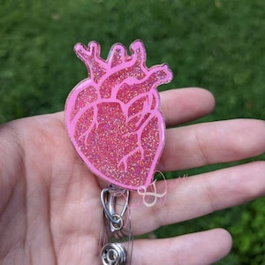 Anatomical Heart Badge Reel, Cardiac Nurse Badge Reel, Retractable Badge Reel, Cardiology Gift,  Cardiology badge reel, Glitter badge holder