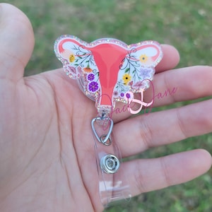 Floral Uterus Badge Reel, OBGYN Badge Holder, Labor & Delivery Nurse Retractable Badge Reel, Gift for OB, Doula Badge Reel, Gift for Midwife