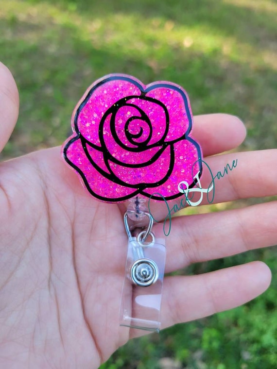 Rose Badge Reel, Spring Retractable Badge Holder, Cute Flower