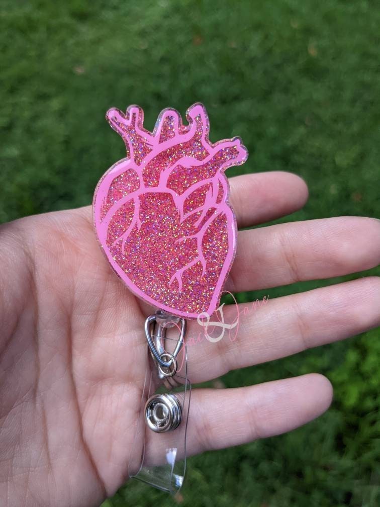 1pc Glitter Heart Resin Sequins Nurse Badge Reel ID Badge Holder Retractable Valentines Day Gfit For Doctor Nurse Charm Gift For Her
