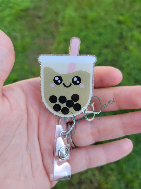 Boba Badge Reel, Bubble Tea Badge Reel, Cute Kawaii Food Badge, Glitter Nurse Badge Reel, Gift for Tea Lover, Boba Gift, Cute Badge Reel