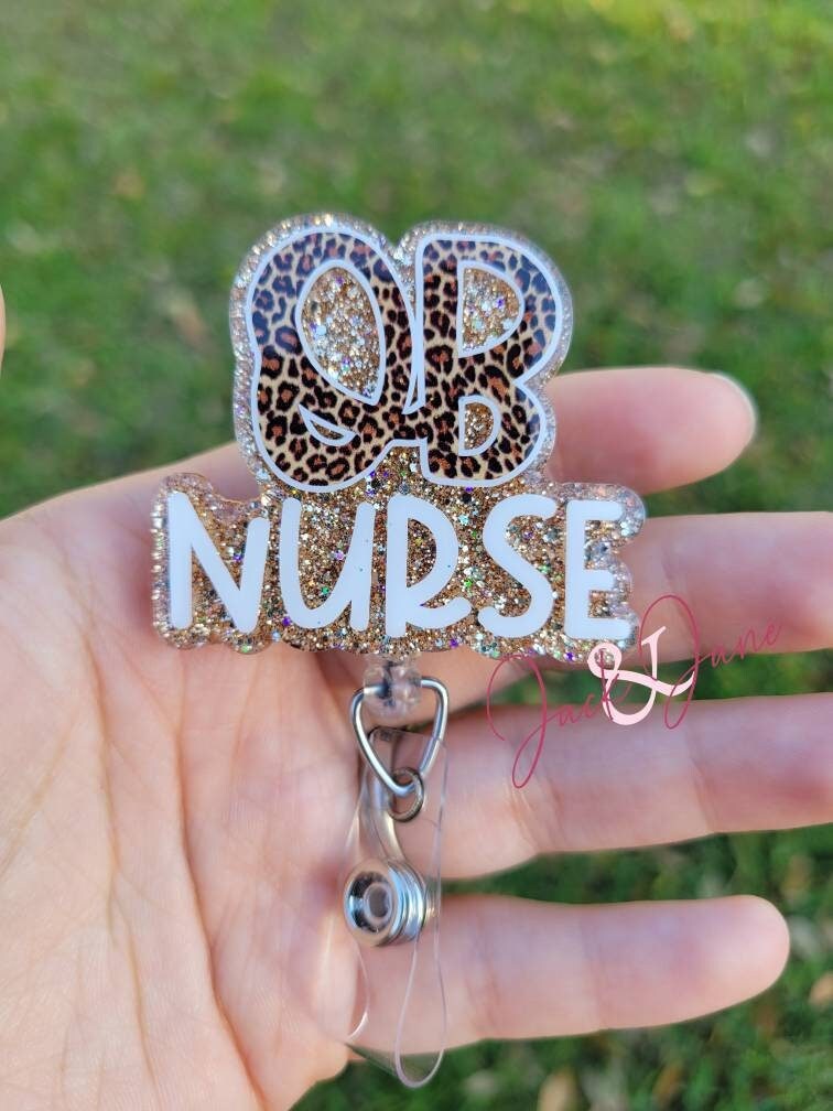 OB Nurse Badge Reel, Obstetrics Nurse Badge Holder, Retractable Badge Reel, Glitter Badge Reel for OB Nurse, Cute Leopard Print Badge Reel