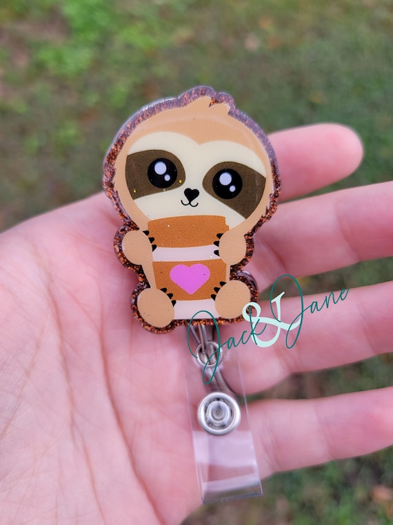 Coffee Sloth Badge Reel, Retractable Badge Reel, Coffee Badge Reel, Gift  for Nurse, Cute Sloth Badge Holder, Gift for Sloth Lover 