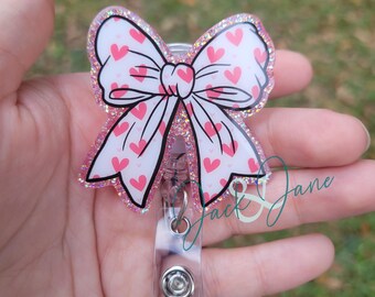 Heart Badge Reel, Valentine's Day Retractable Badge, Gift for Her, Teacher ID Holder, Glitter Nurse Badge, gift for mother's day, Cute Reel