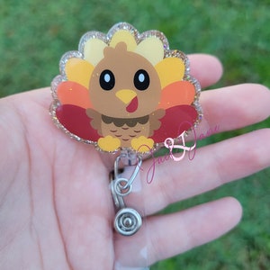 Turkey Badge Reel, Thanksgiving Badge Holder, Fall Retractable Badge Reel, Gift for Nurse, Teacher ID Holder, Cute Badge Reel, Nurse Badge