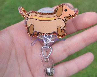 Hotdog Badge Reel, Cute Dachshund Badge Reel, Funny Weiner Dog Gift, Gift for dog lover, Animal Badge Holder, Funny Nurse Badge Reel