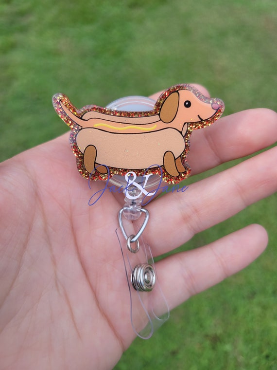 Hotdog Badge Reel, Cute Dachshund Badge Reel, Funny Weiner Dog Gift, Gift for dog lover, Animal Badge Holder, Funny Nurse Badge Reel