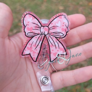 Heart Badge Reel, Valentine&#39;s Day Retractable Badge, Gift for Her, Teacher ID Holder, Glitter Nurse Badge, gift for mother&#39;s day, Cute Reel