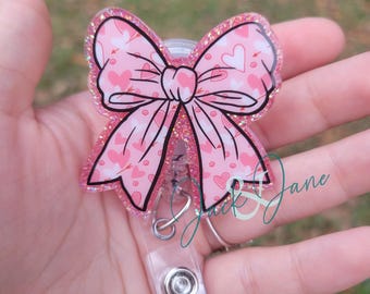 Heart Badge Reel, Valentine's Day Retractable Badge, Gift for Her, Teacher ID Holder, Glitter Nurse Badge, gift for mother's day, Cute Reel