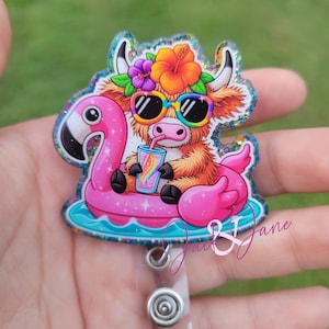Highland Cow Badge Reel, Retractable Badge Reel, Summer Badge Holder, Cow Badge Reel, Teacher ID Holder, Cute Badge, Glitter Nurse Badge