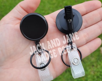 Heavy Duty Matte Black Metal Swivel Alligator Clip Badge Reel Interchangeable or Permanently Glued Upgrade