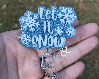Let It Snow Badge Reel: Glitter Snowflake ID Holder